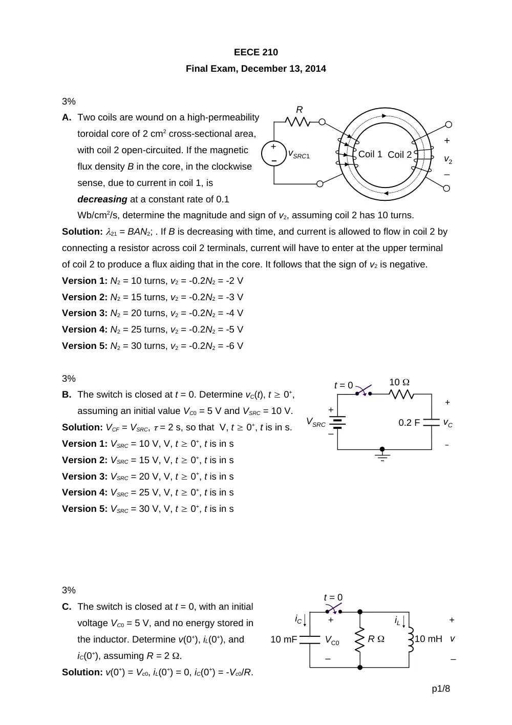 EECE 210 Final With Solution, Fall 2014, page 1