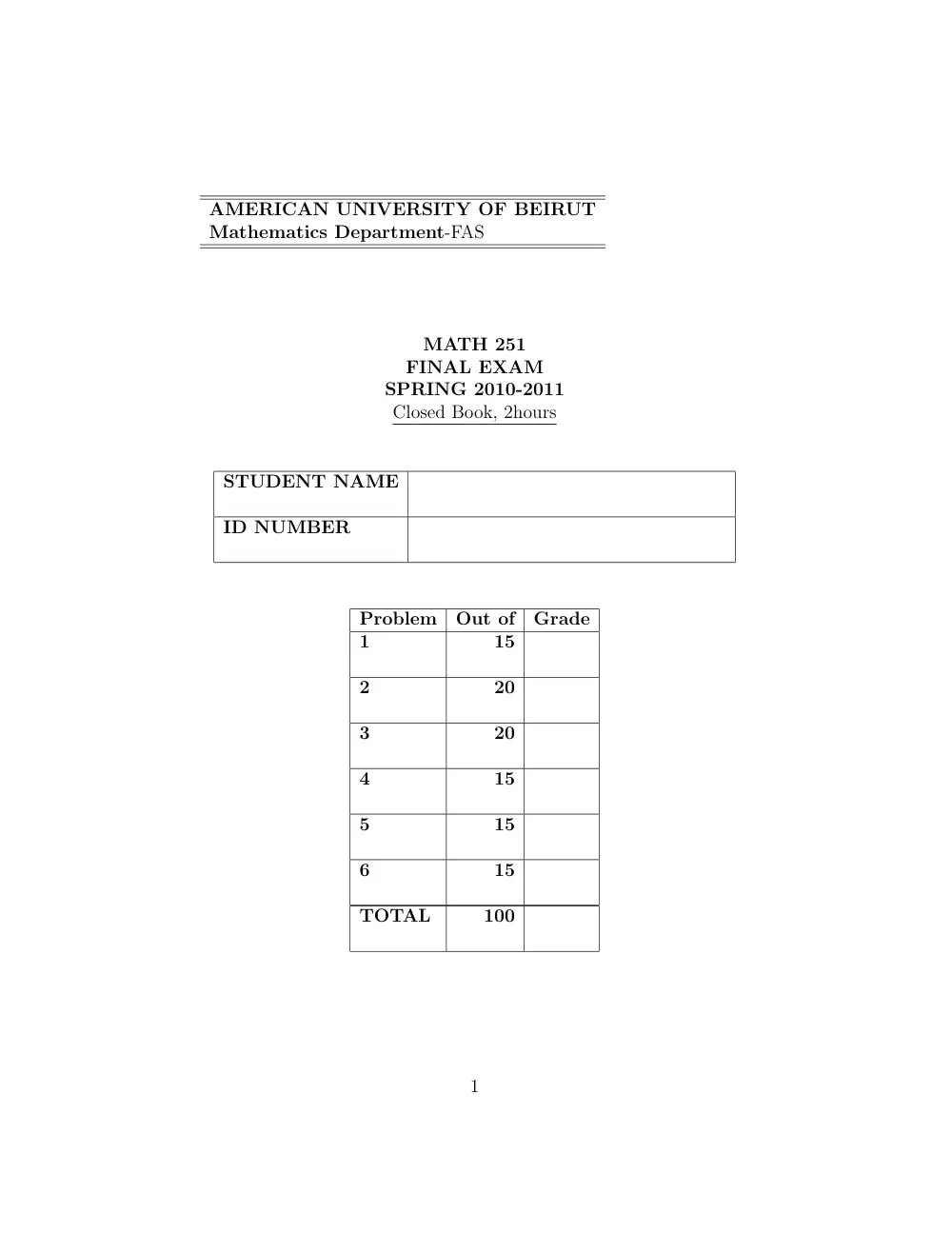 MATH 251 Final, Fall 2011, page 1