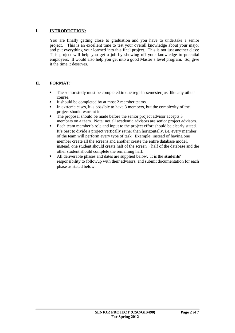 CSC 490 Syllabus, Spring 2012, page 2