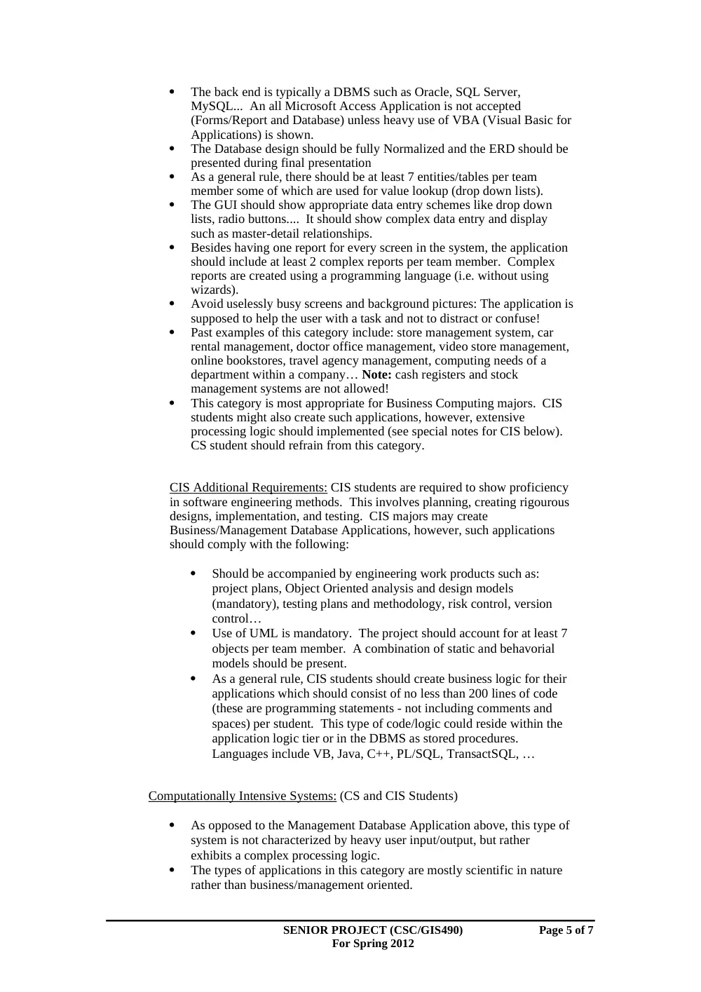 CSC 490 Syllabus, Spring 2012, page 5