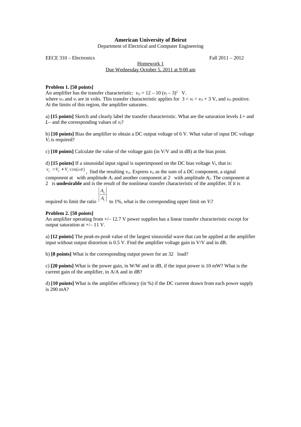 EECE 310 Homework 1, Fall 2011, page 1
