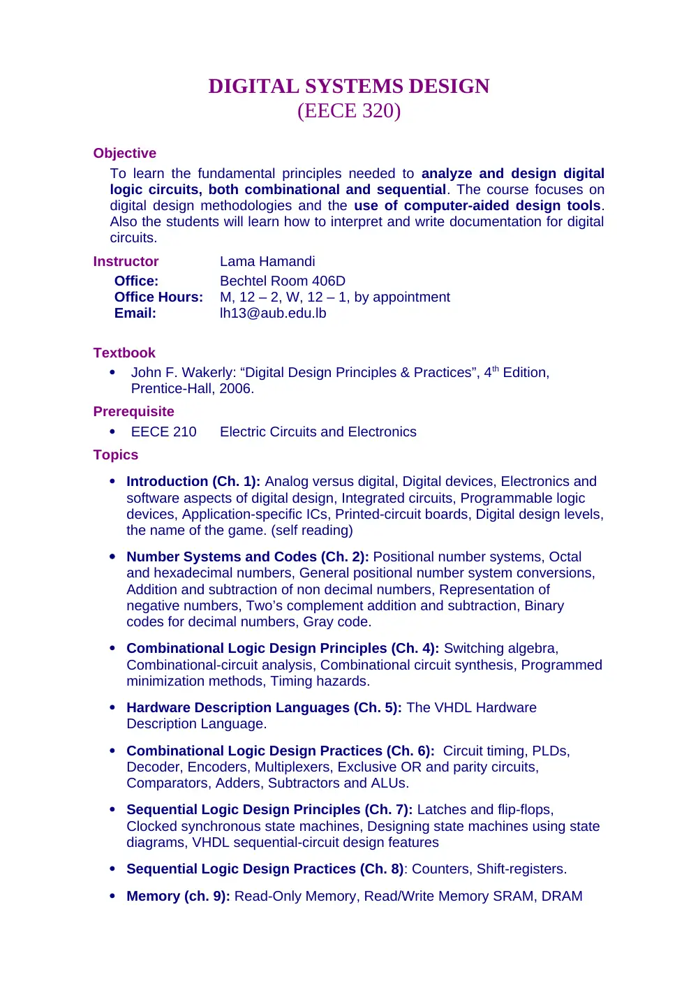 EECE 320 Syllabus, Fall 2011, page 1