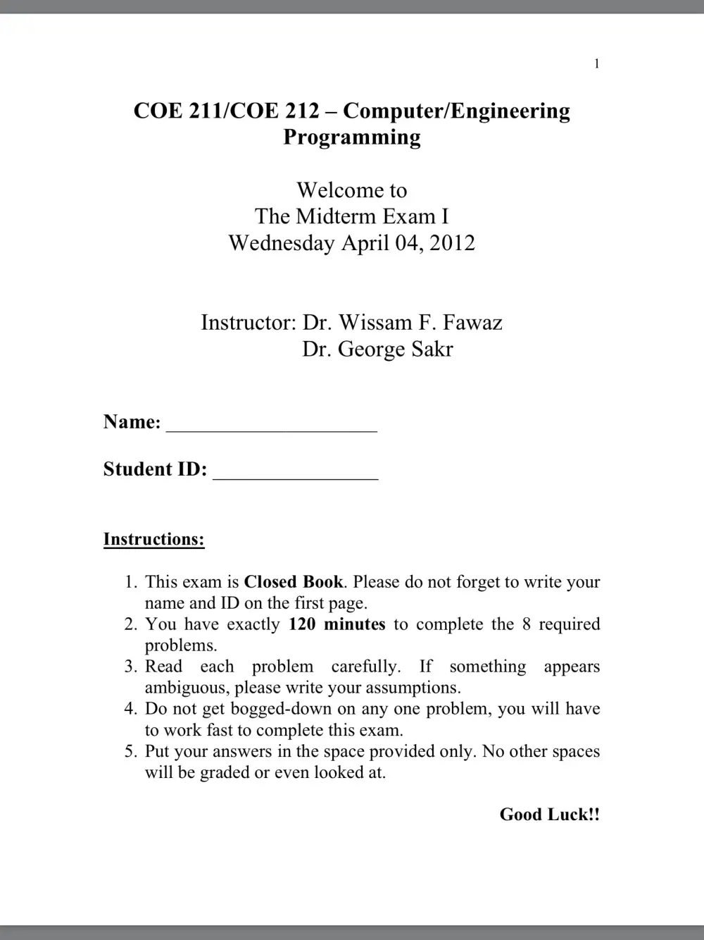 COE 212 Midterm, Spring 2012, page 1