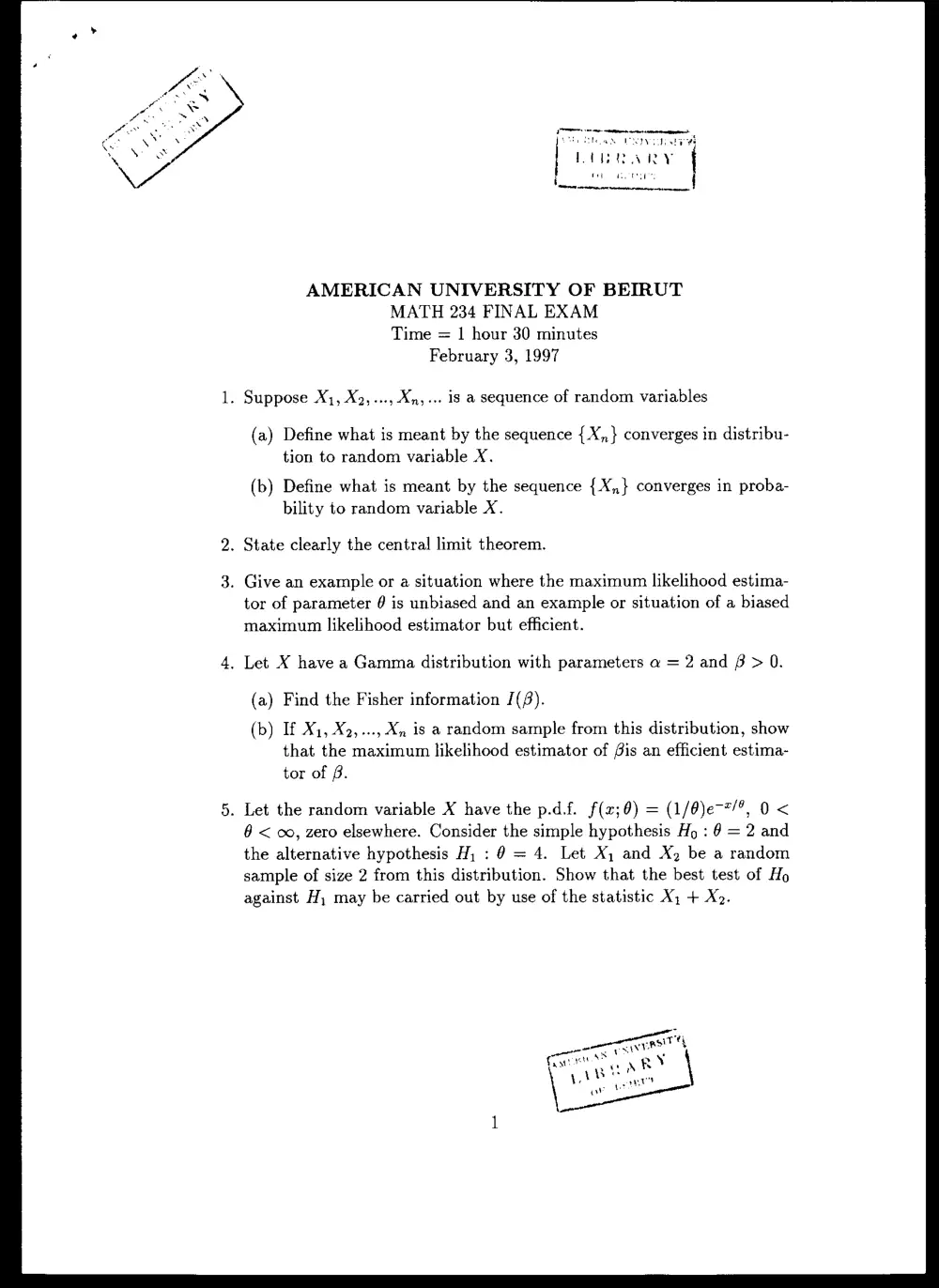 STAT 234 Final, Fall 1996, page 1