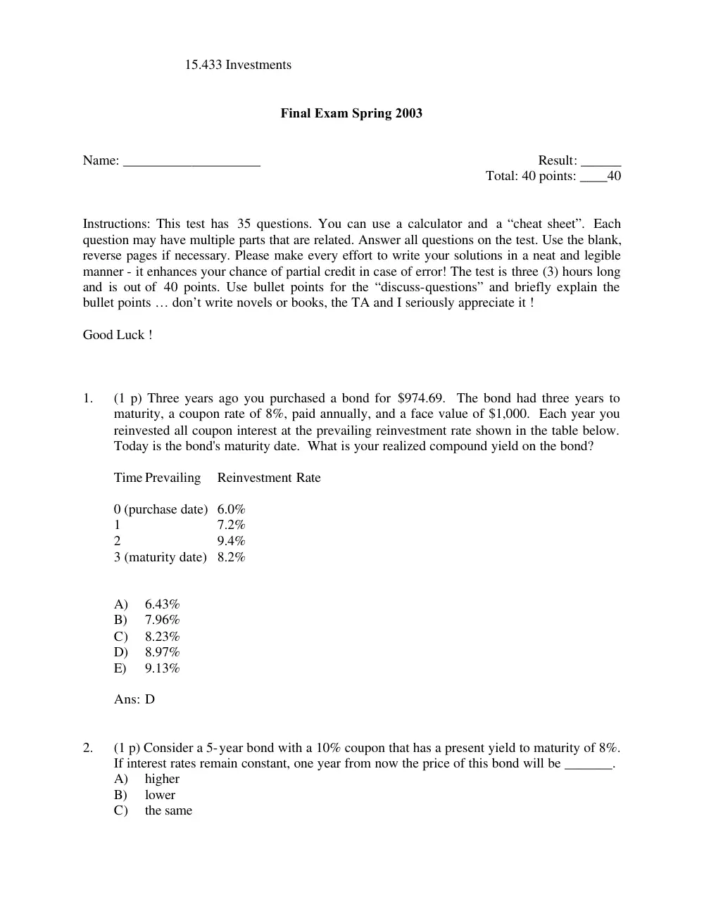 FINA 220 Final, Spring 2008, page 1