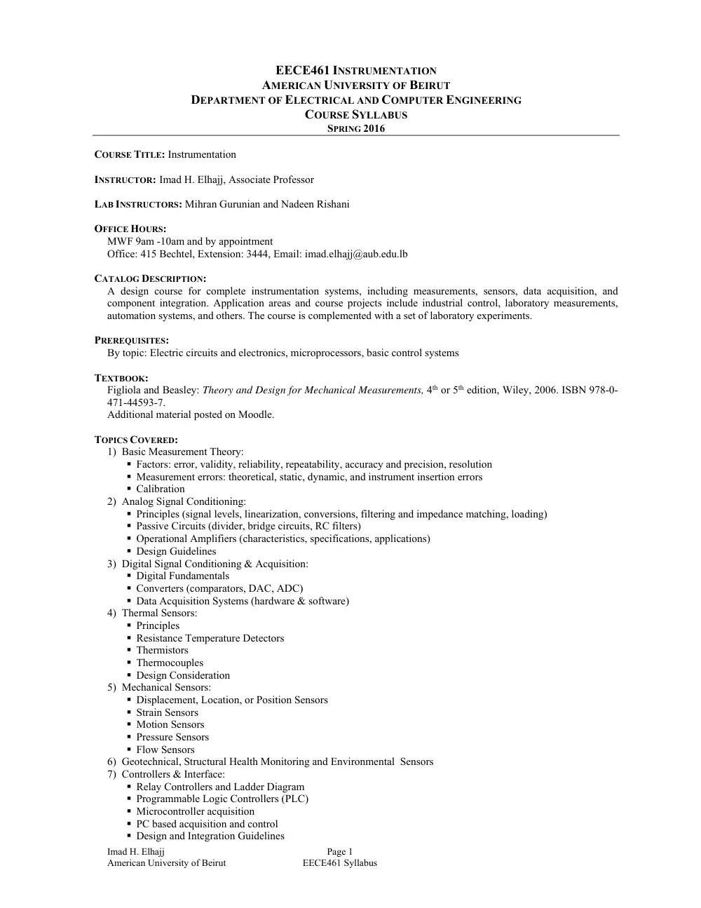 EECE 461 Syllabus, Spring 2016, page 1