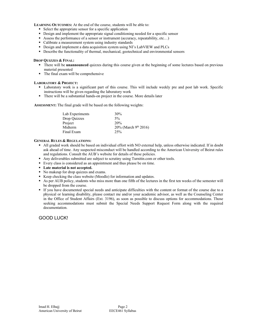 EECE 461 Syllabus, Spring 2016, page 2