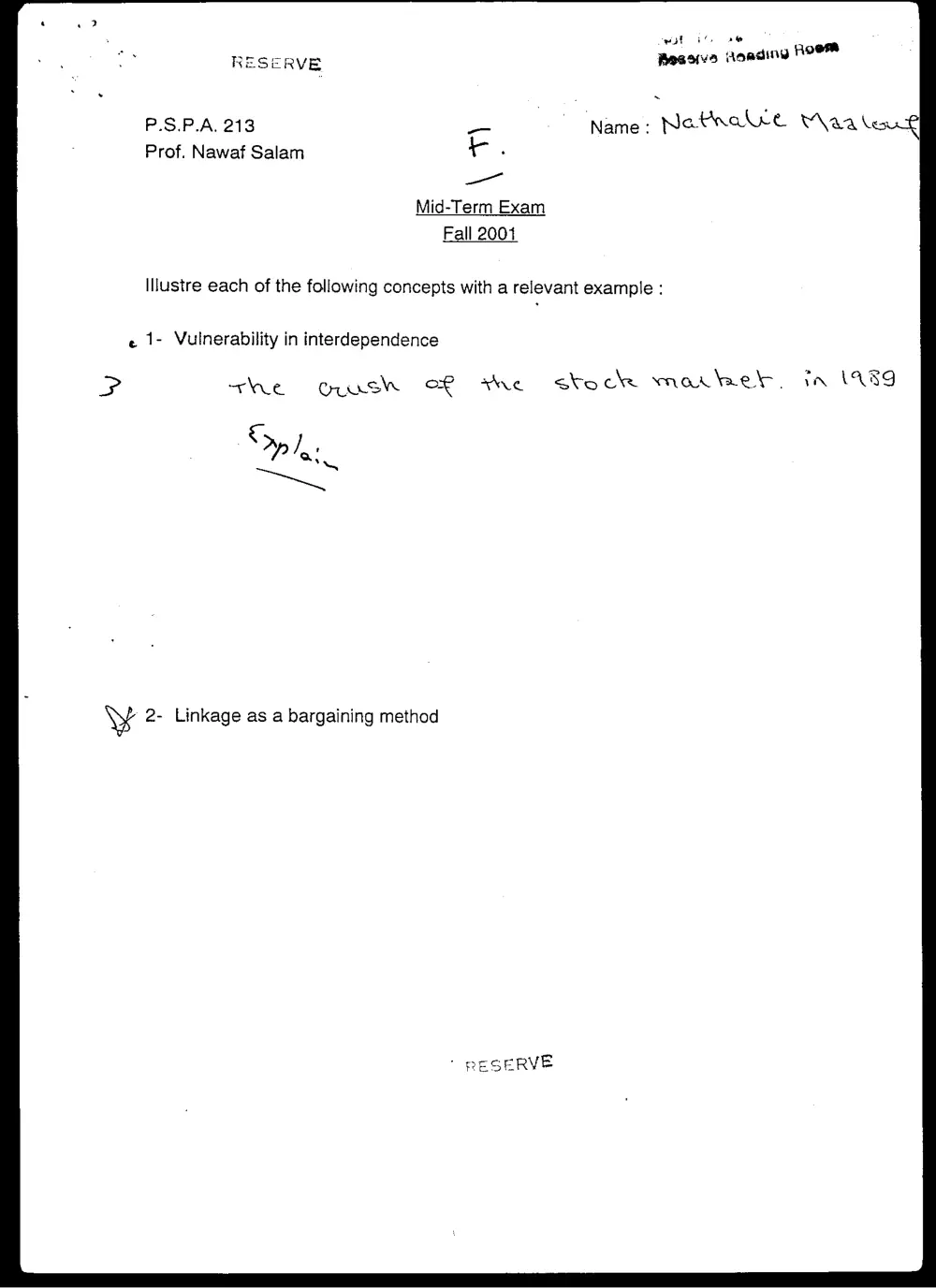 PSPA 213 Midterm, Fall 2000, page 1