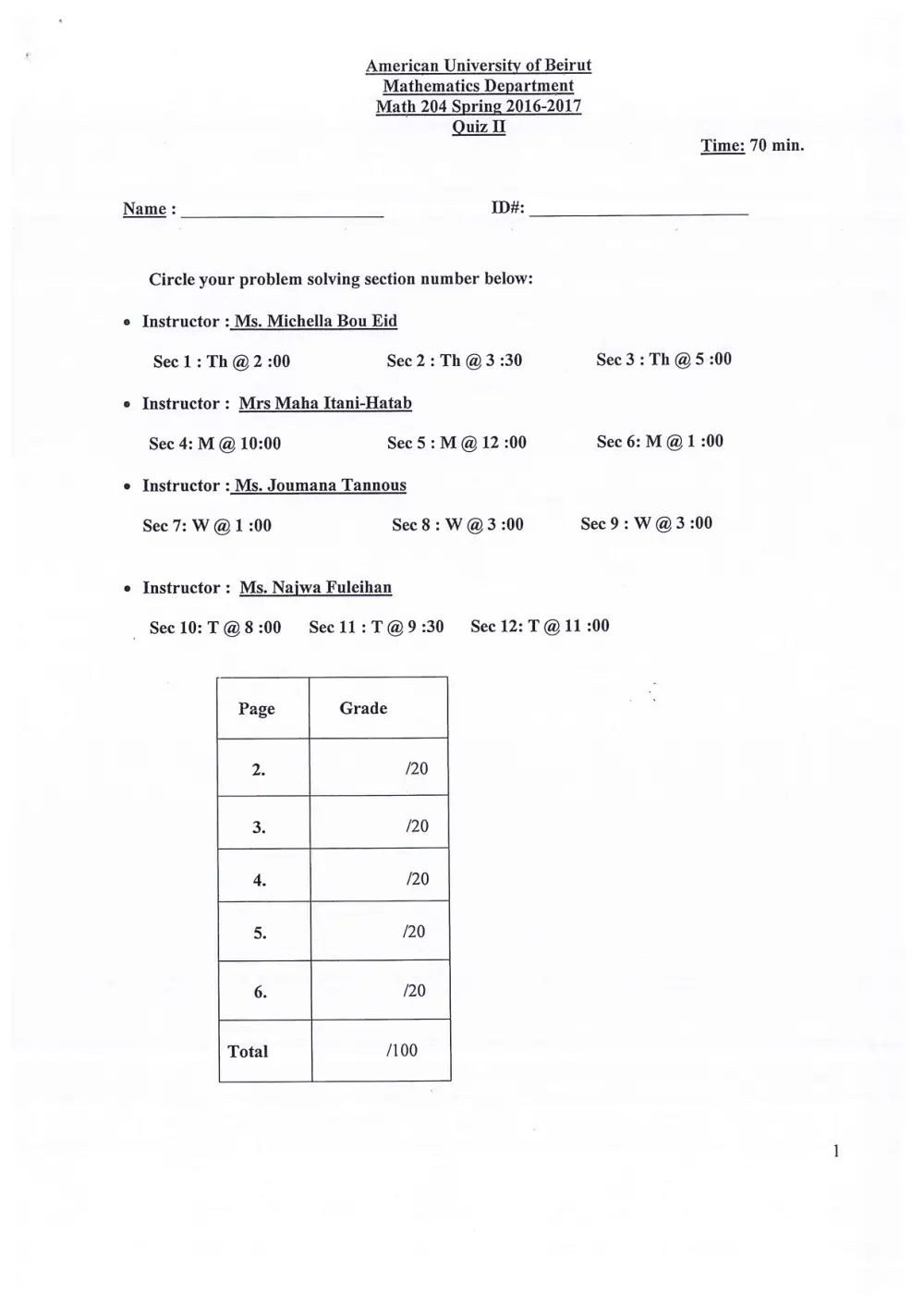 MATH 204 Exam 2, Spring 2018, page 1