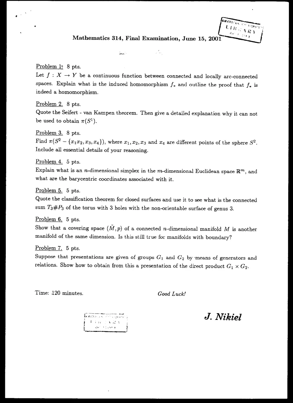 MATH 314 Final, Spring 2001, page 1