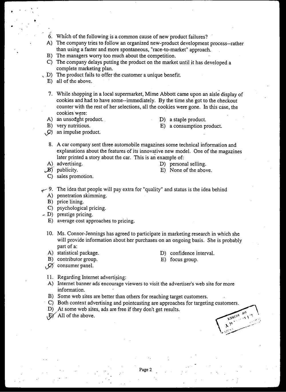 MKTG 210 Final, Fall 2001, page 2