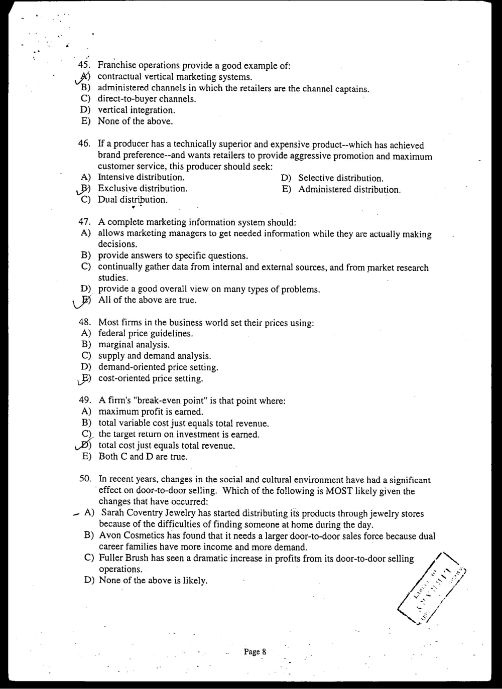 MKTG 210 Final, Fall 2001, page 8