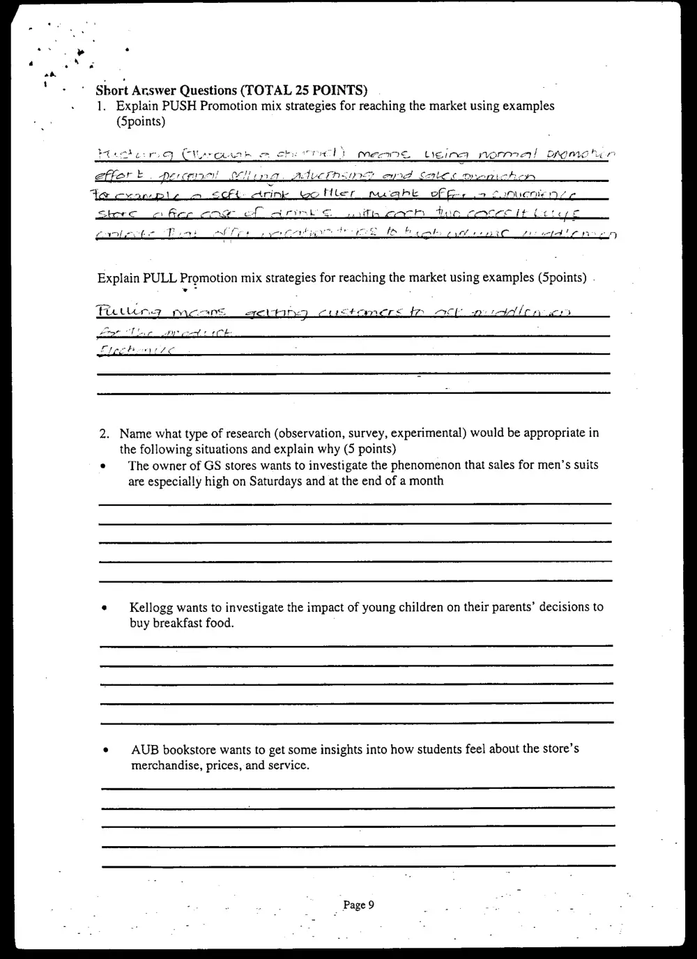 MKTG 210 Final, Fall 2001, page 9