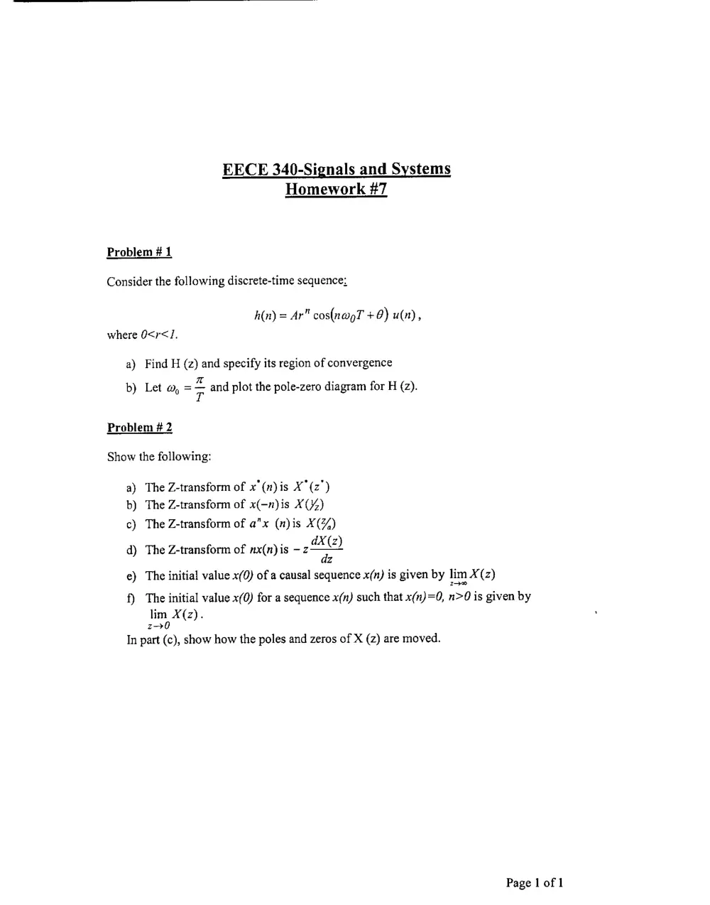 EECE 340 Homework, Spring 2007, page 1