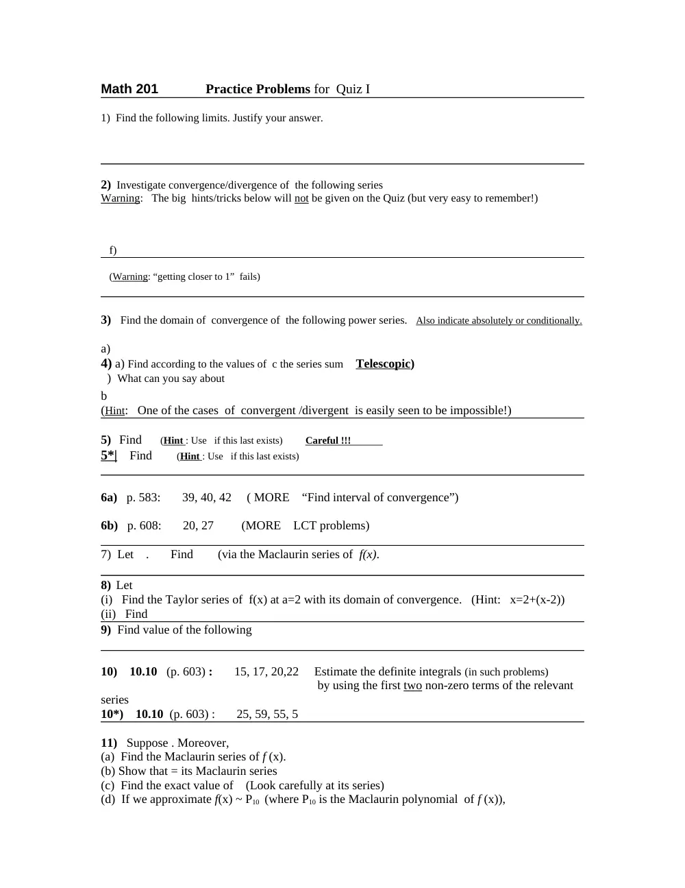 MATH 201 Exam 2, Fall 2013, page 1
