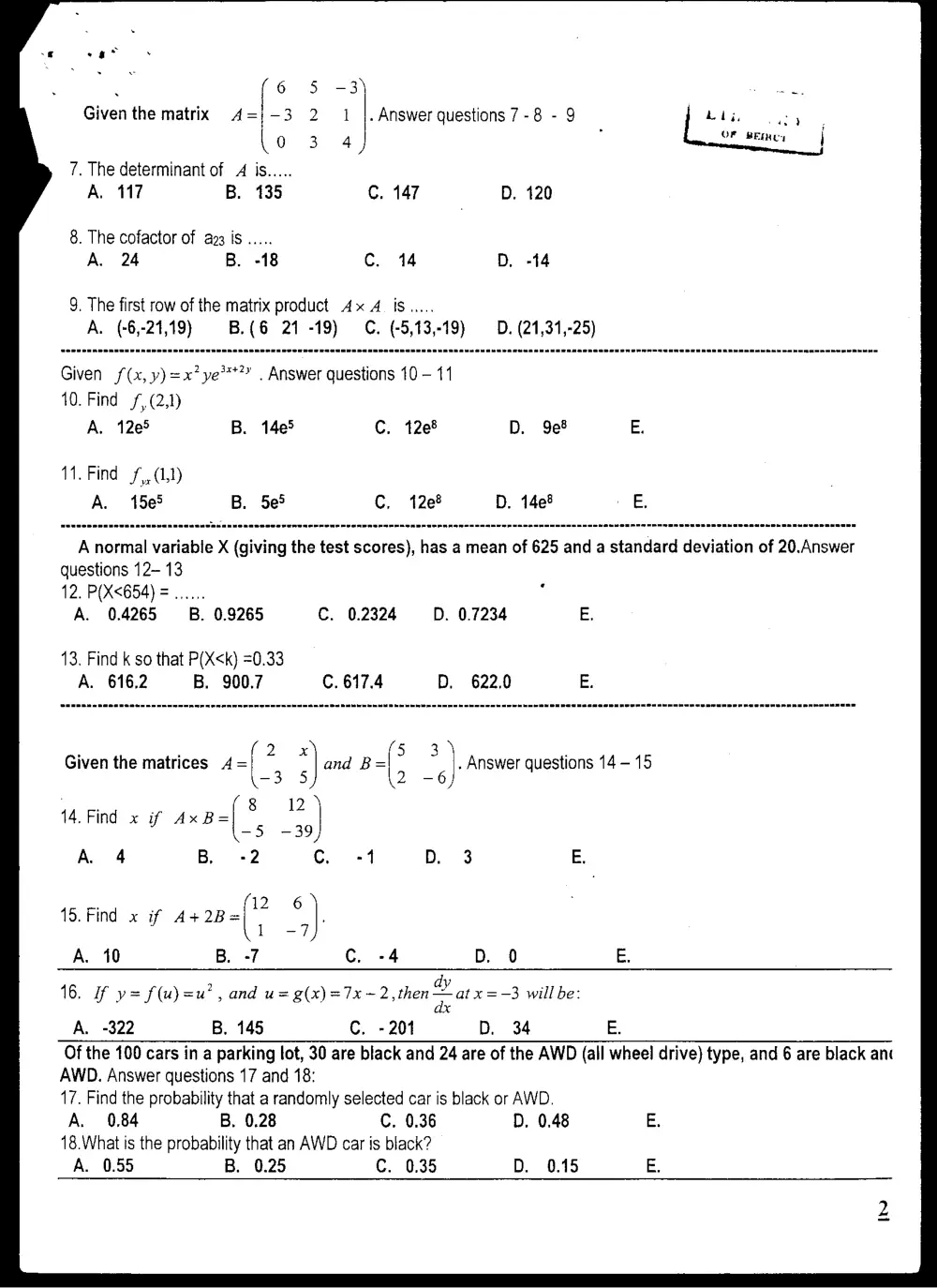 MATH 204 Final 2005, Fall 2012, page 2