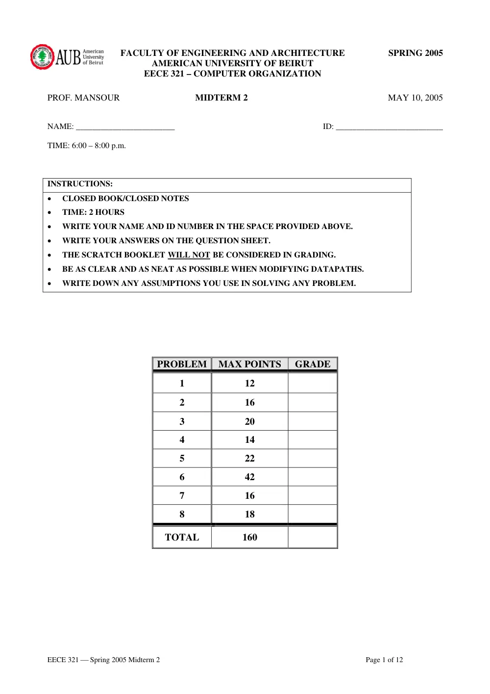 EECE 321 Midterm, Spring 2005, page 1