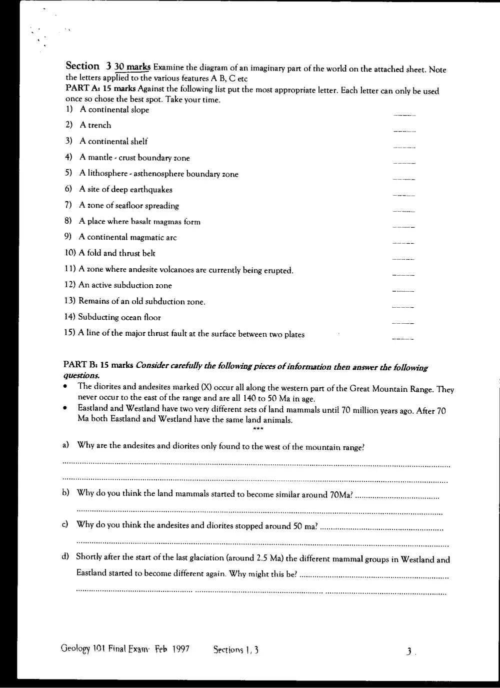 GEOL 101 Final, Fall 1997, page 3