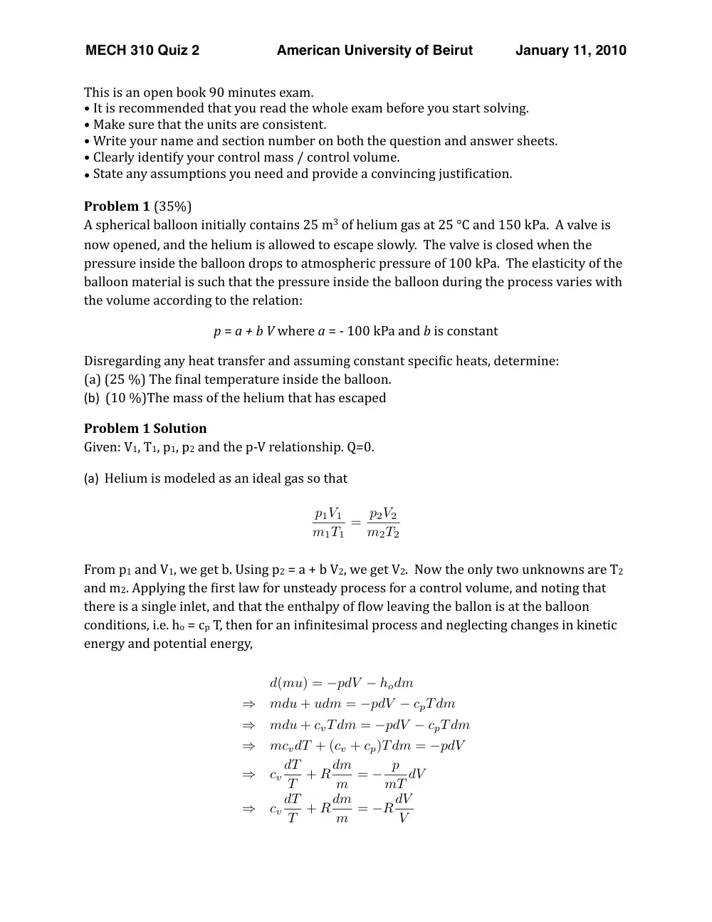 MECH 310 Exam 2, Fall 2009, page 1