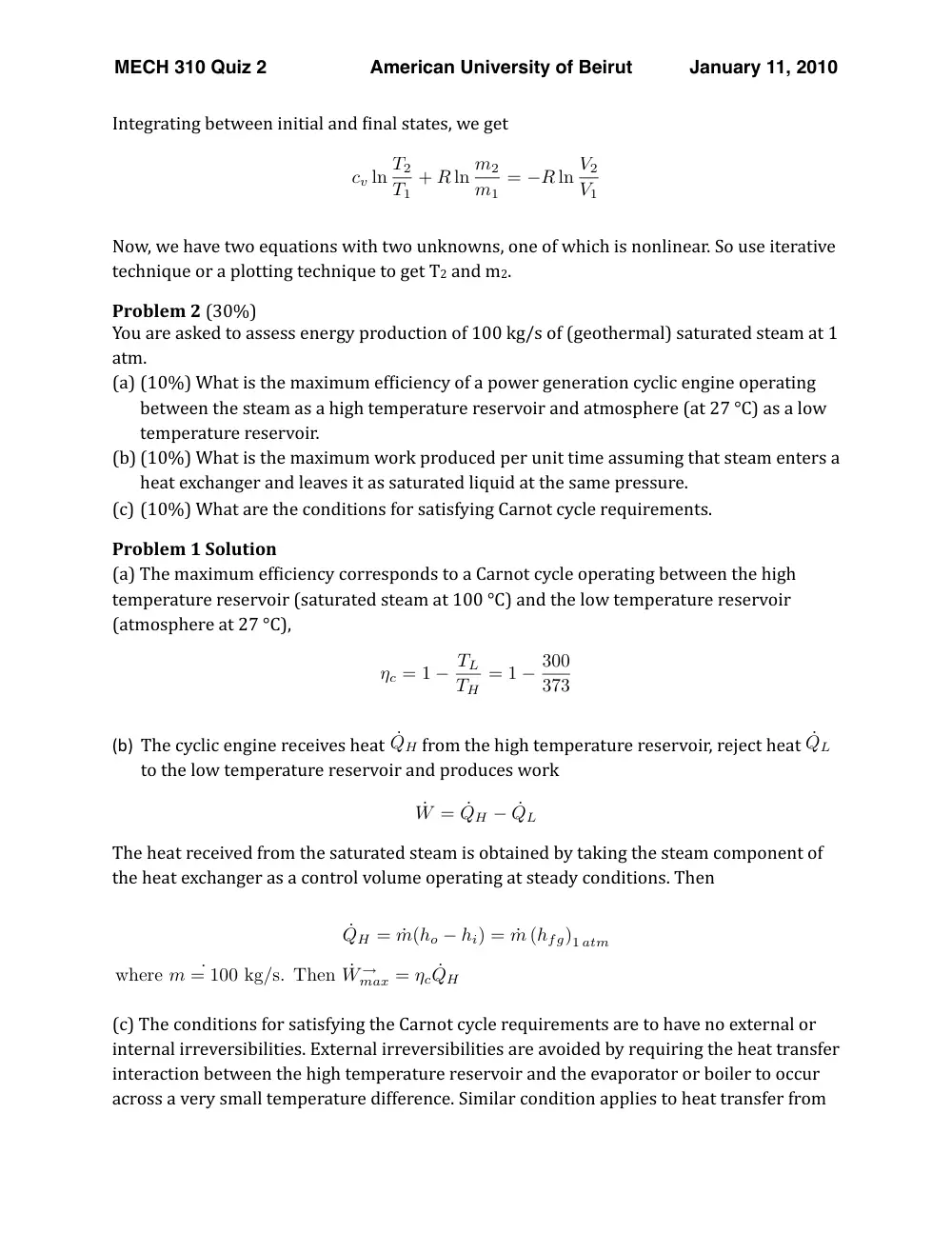 MECH 310 Exam 2, Fall 2009, page 2