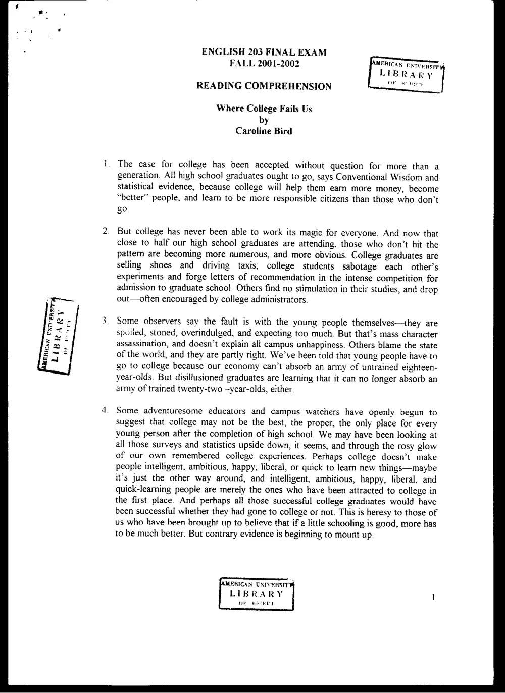ENG 203 Final, Fall 2001, page 1