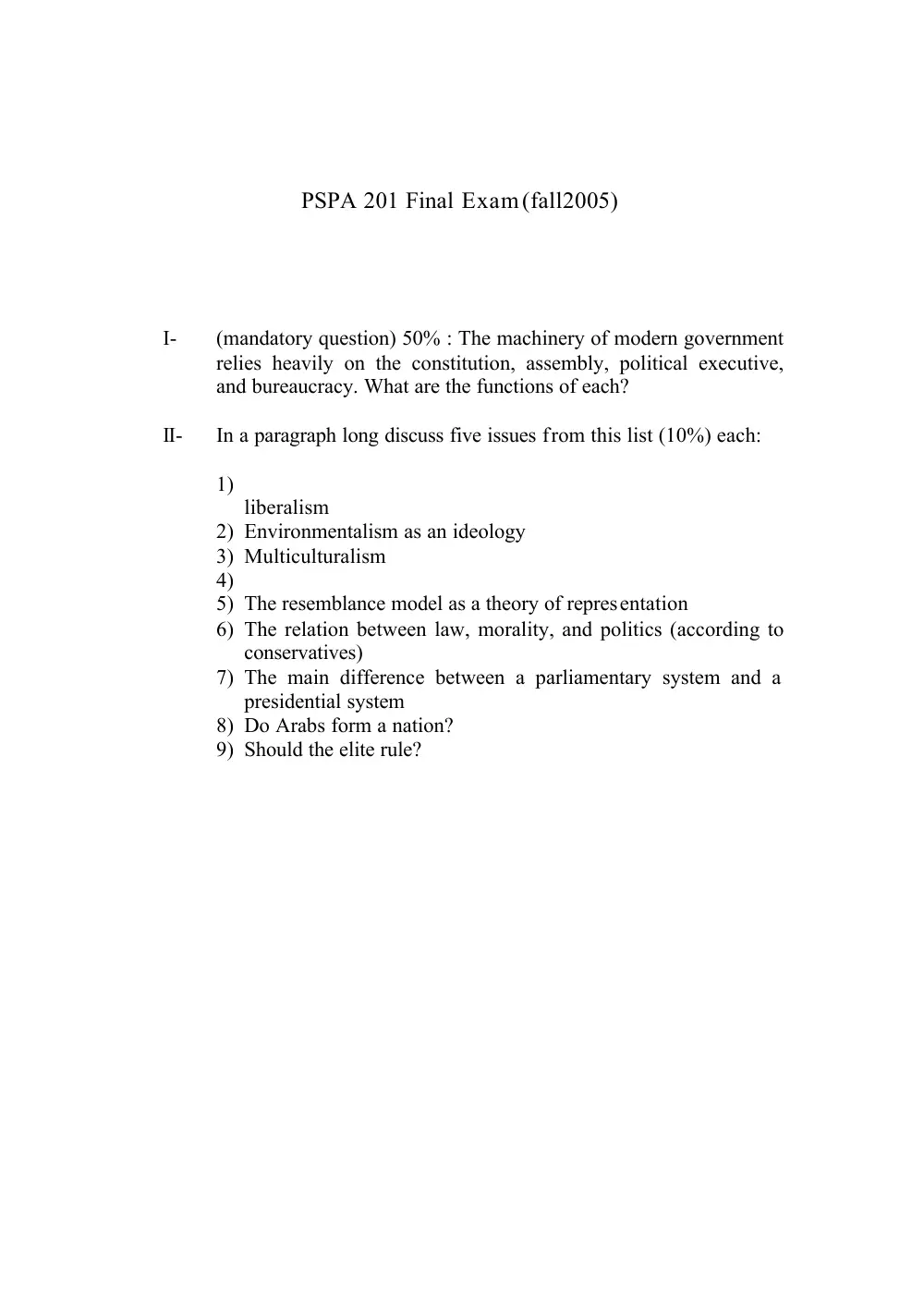 PSPA 201 Final, Fall 2005, page 1