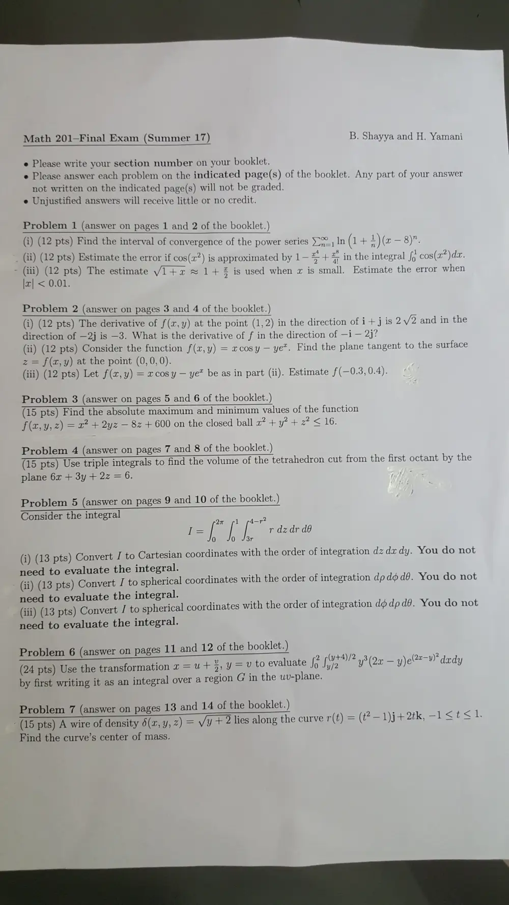 MATH 201 Exam 2, Fall 2016, page 1