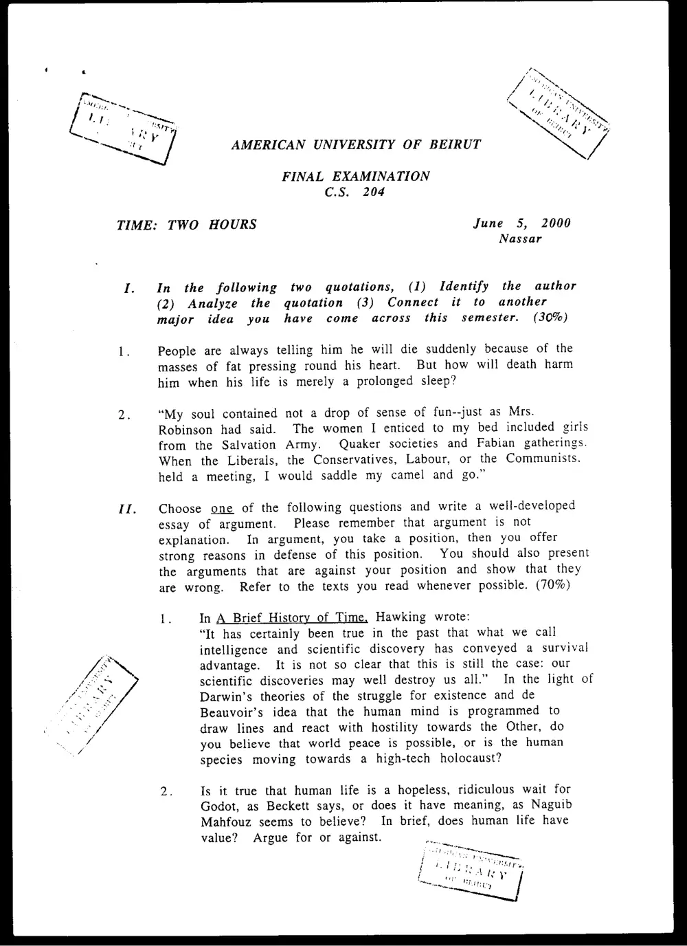 CVSP 204 Final, Spring 2000, page 1