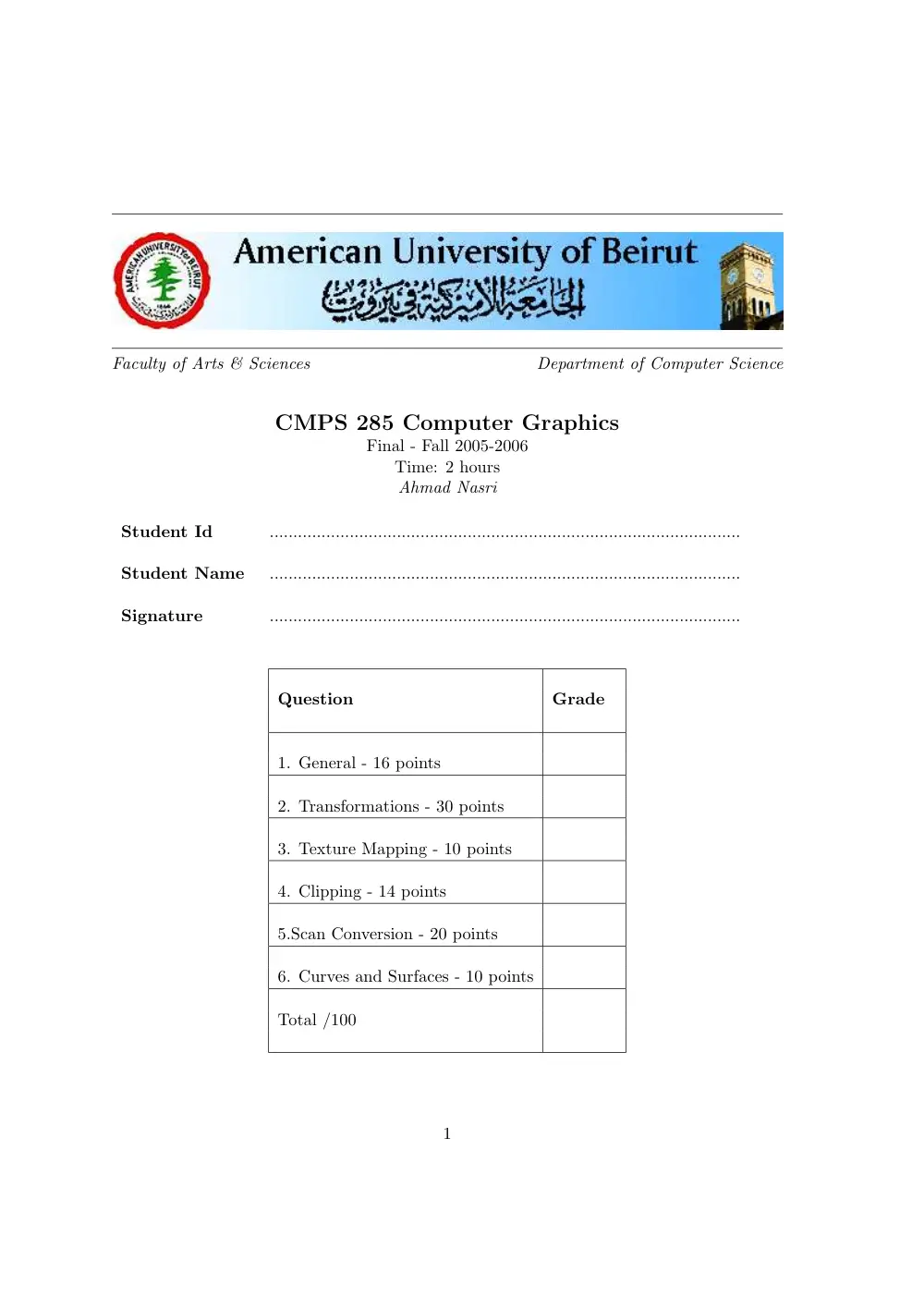 CMPS 285 Final, Fall 2005, page 1