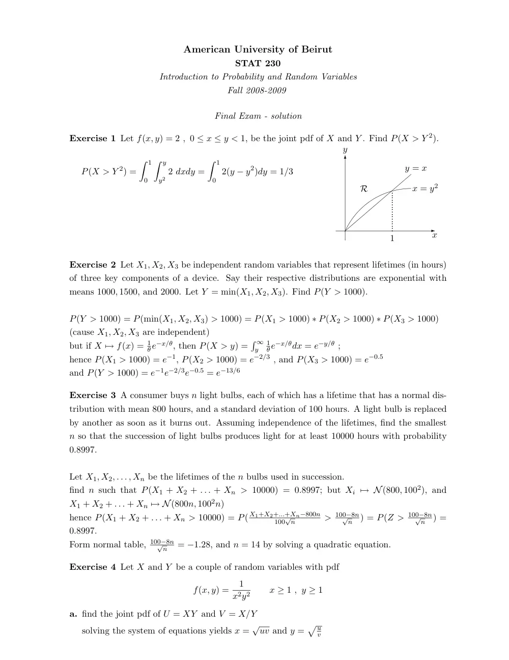 STAT 230 Final with Solution, Fall 2008, page 1