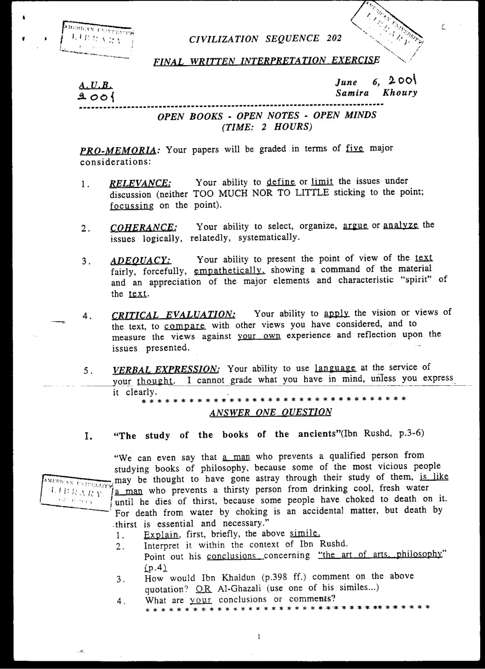 CVSP 202 Final, Spring 2001, page 1