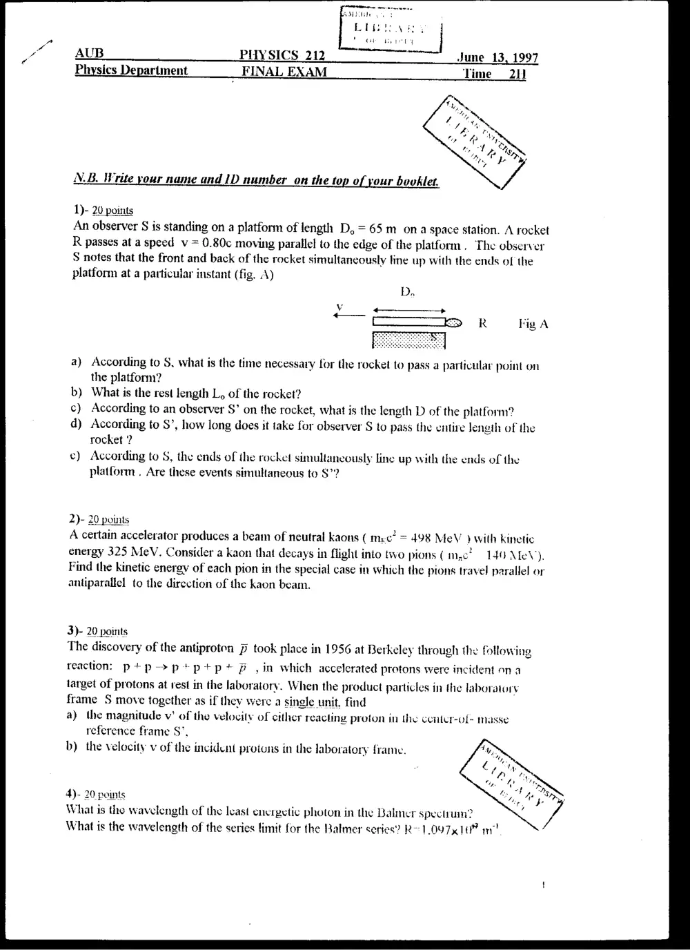 PHYS 212 Final, Spring 1997, page 1