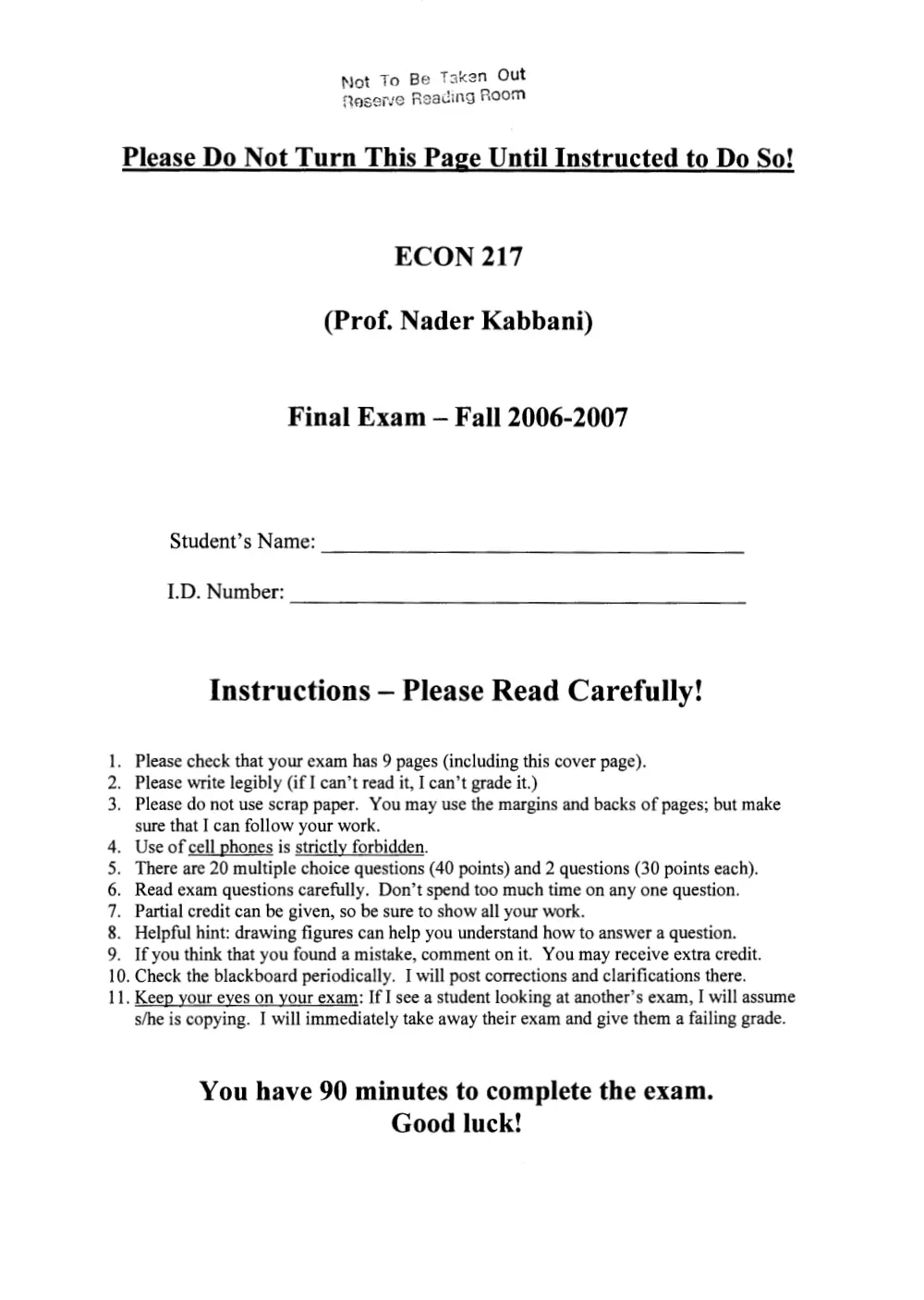 ECON 217 Final, Fall 2006, page 1