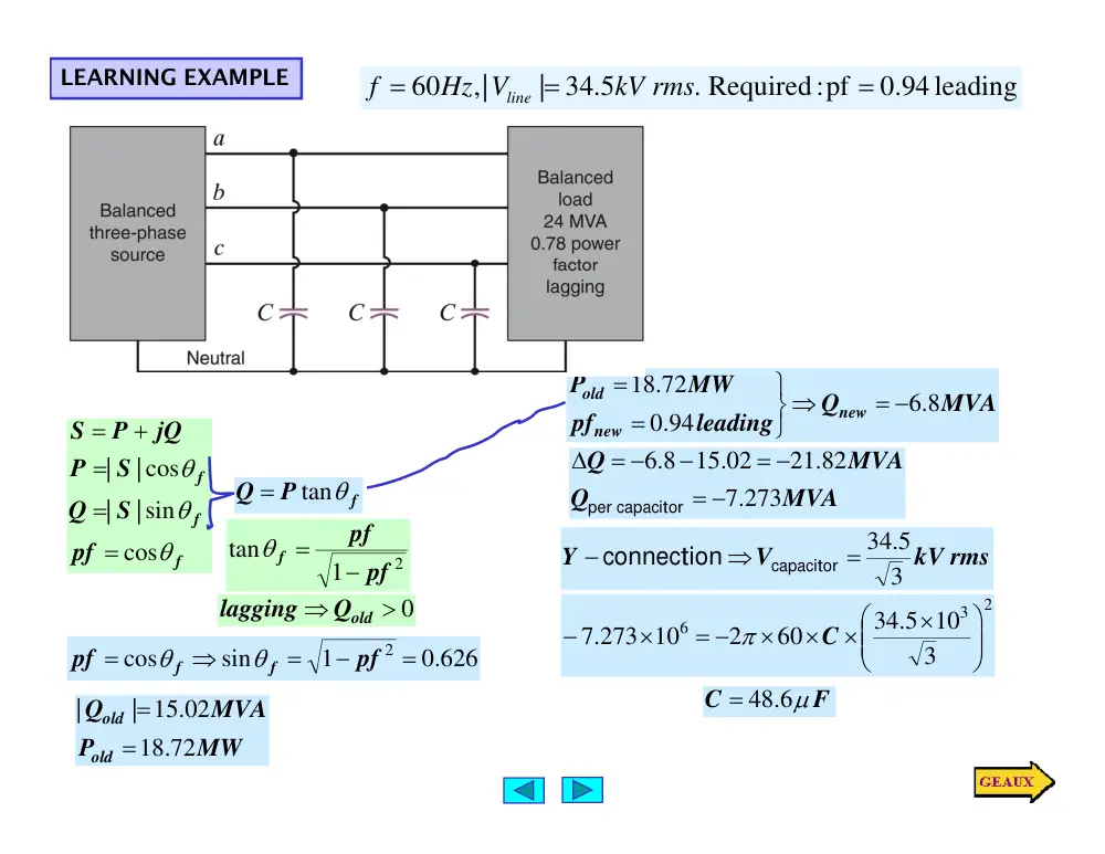 EECE 370 Problems Power Factor Correction Example, Summer 2011, page 1