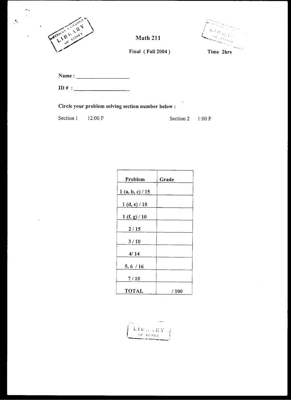 MATH 211 Final, Fall 2003, page 1