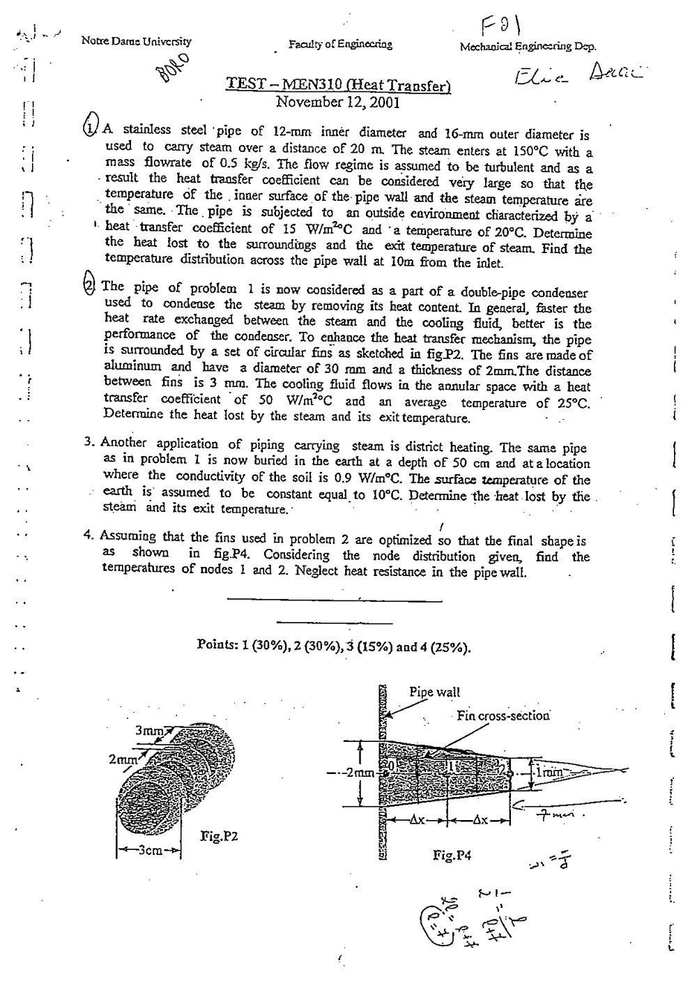 MEN 310 Exam 1 with Solution, Fall 2001, page 1