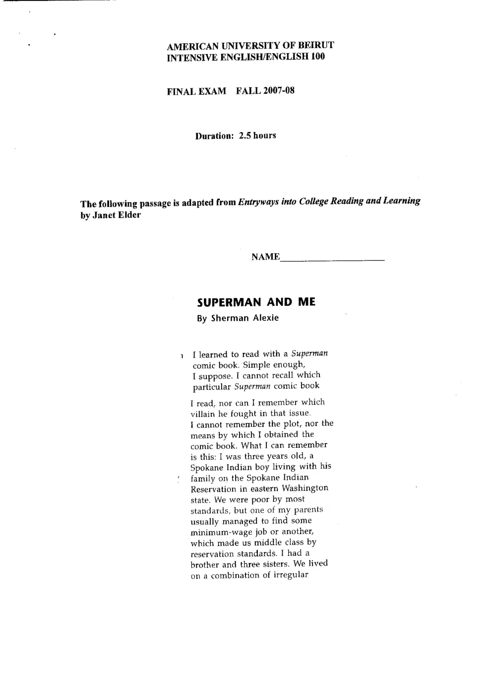 ENG 100 Final, Fall 2007, page 1