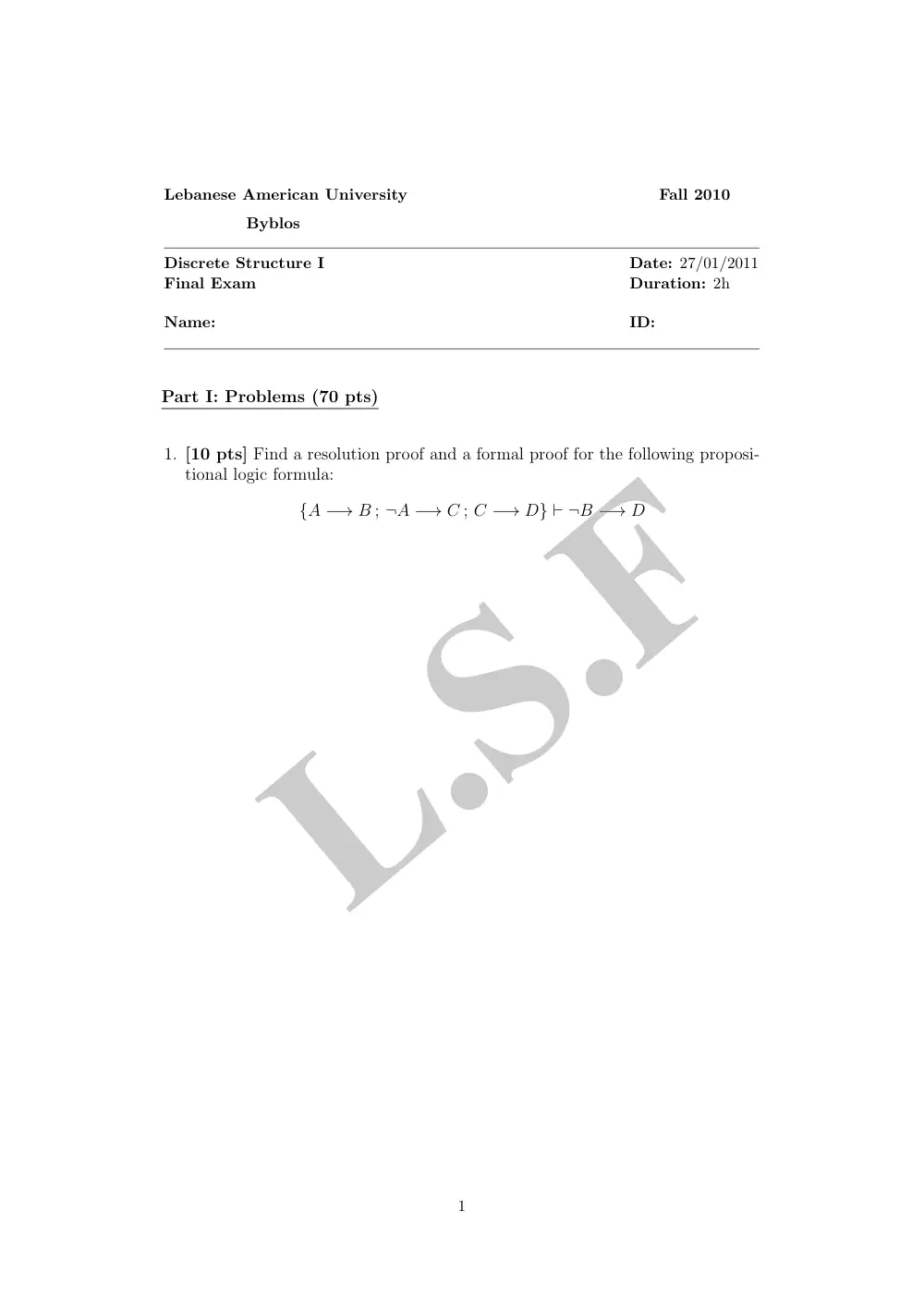 MTH 305 Final, Fall 2010, page 1
