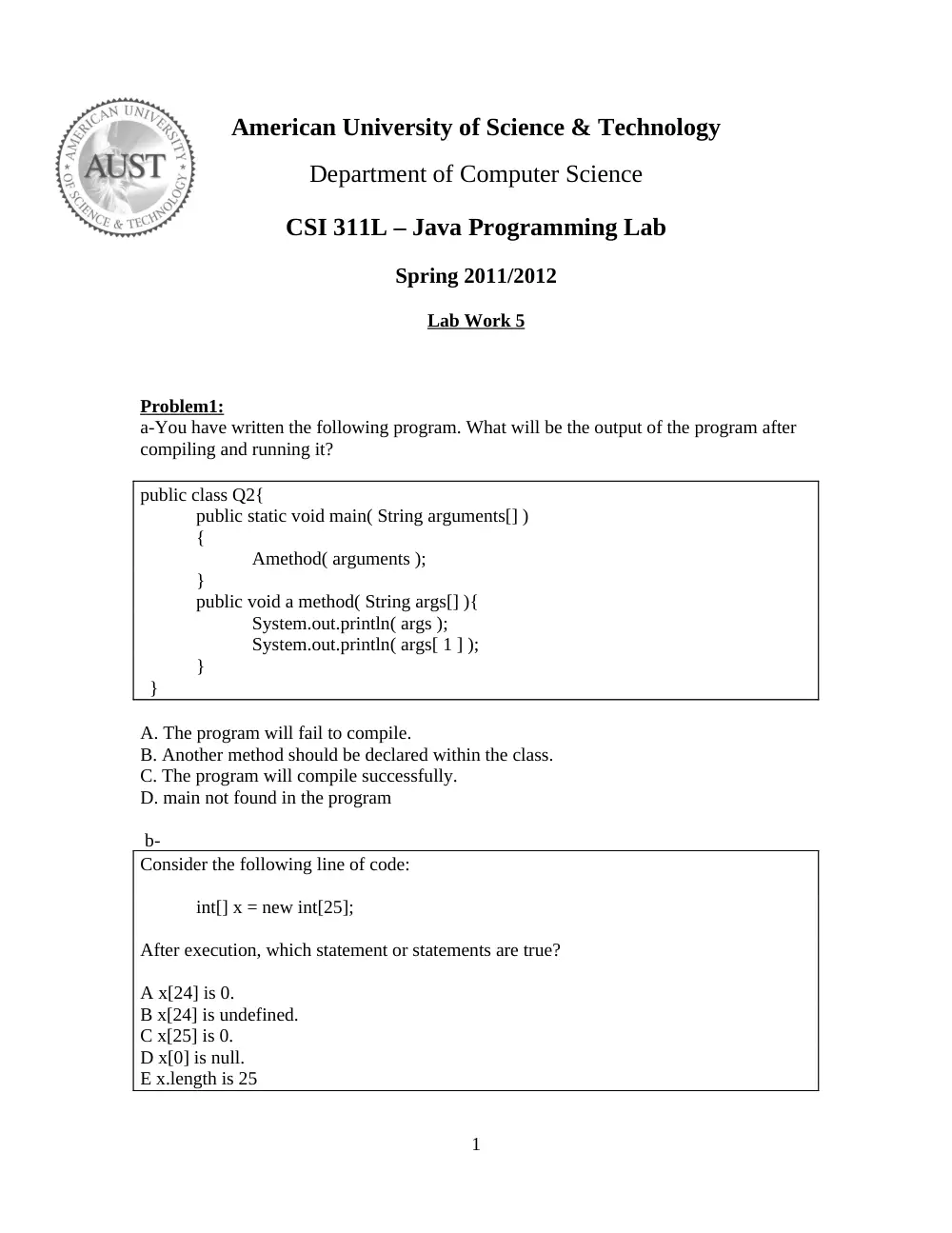 CSI 311L Lab 5, Spring 2012, page 1
