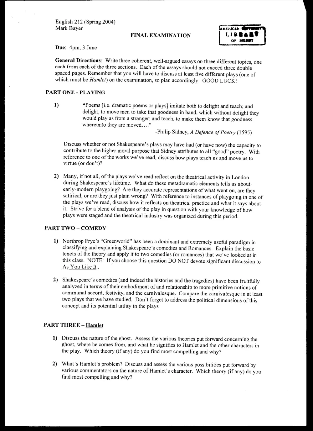 ENG 212 Final, Spring 2004, page 1