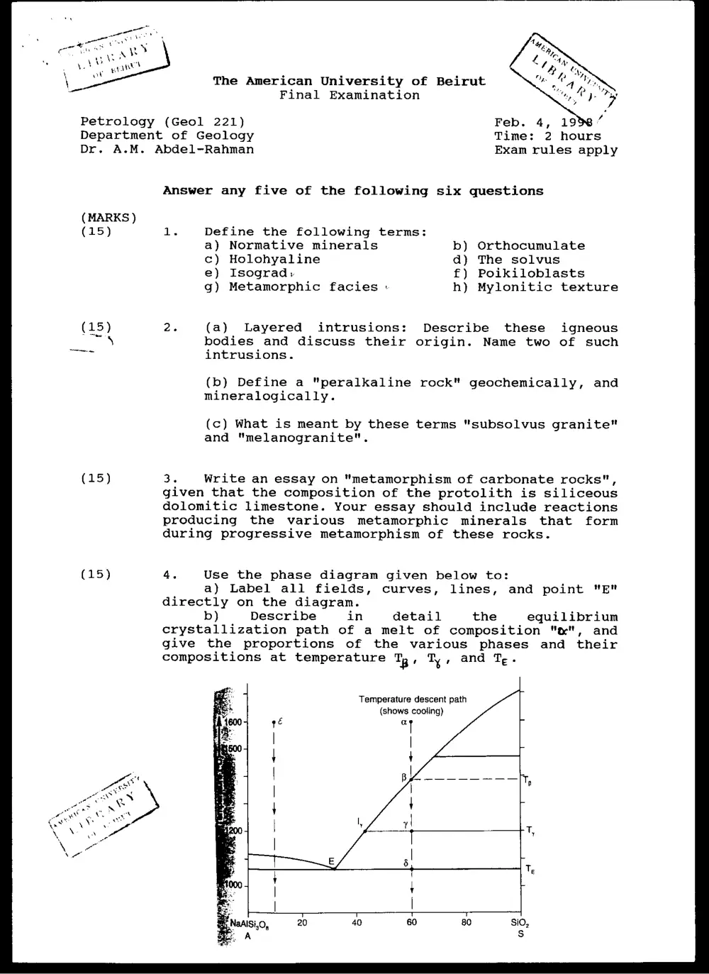 GEOL 221 Final, Fall 1997, page 1