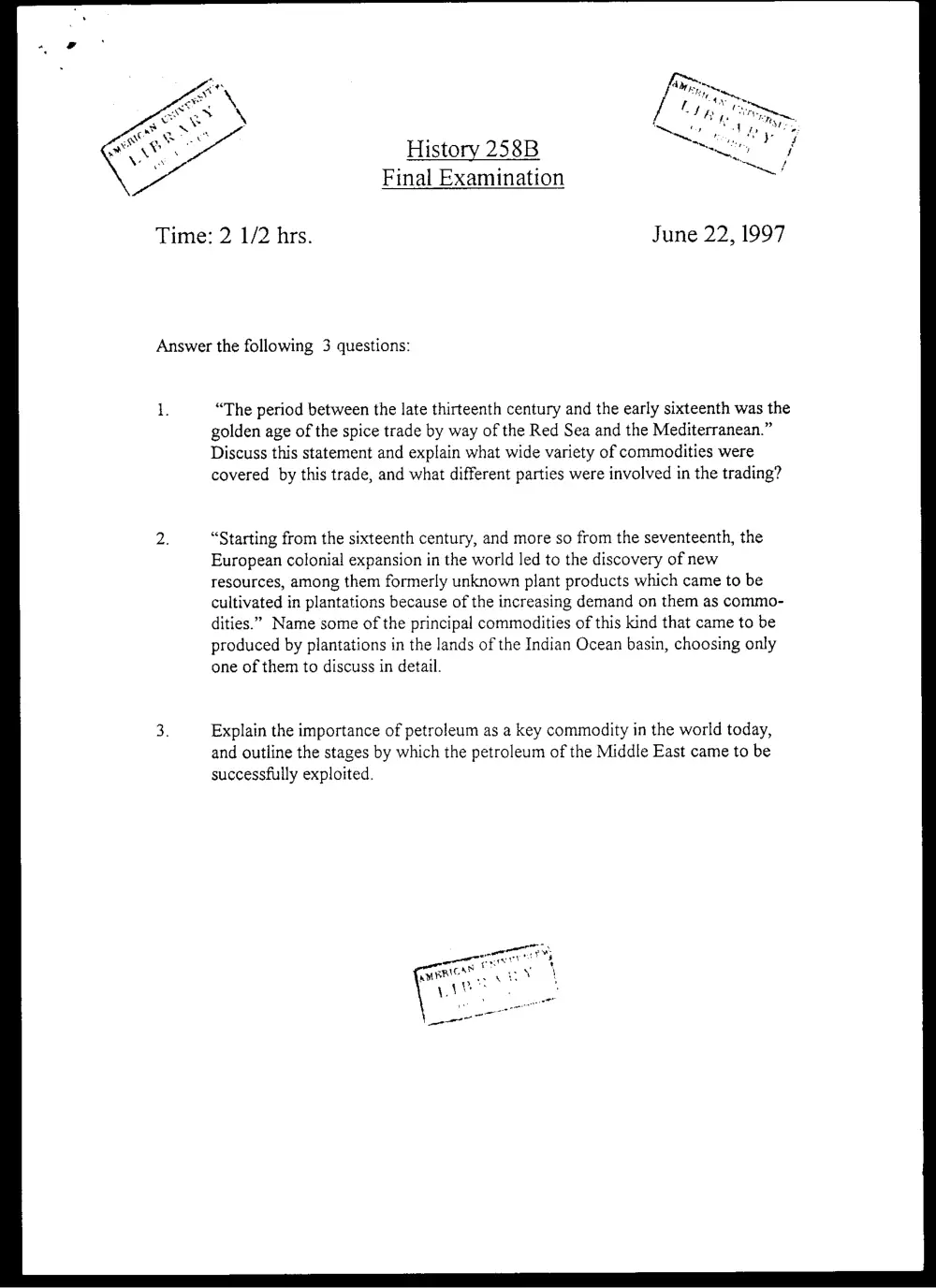 HIST 258 Final, Spring 1997, page 1