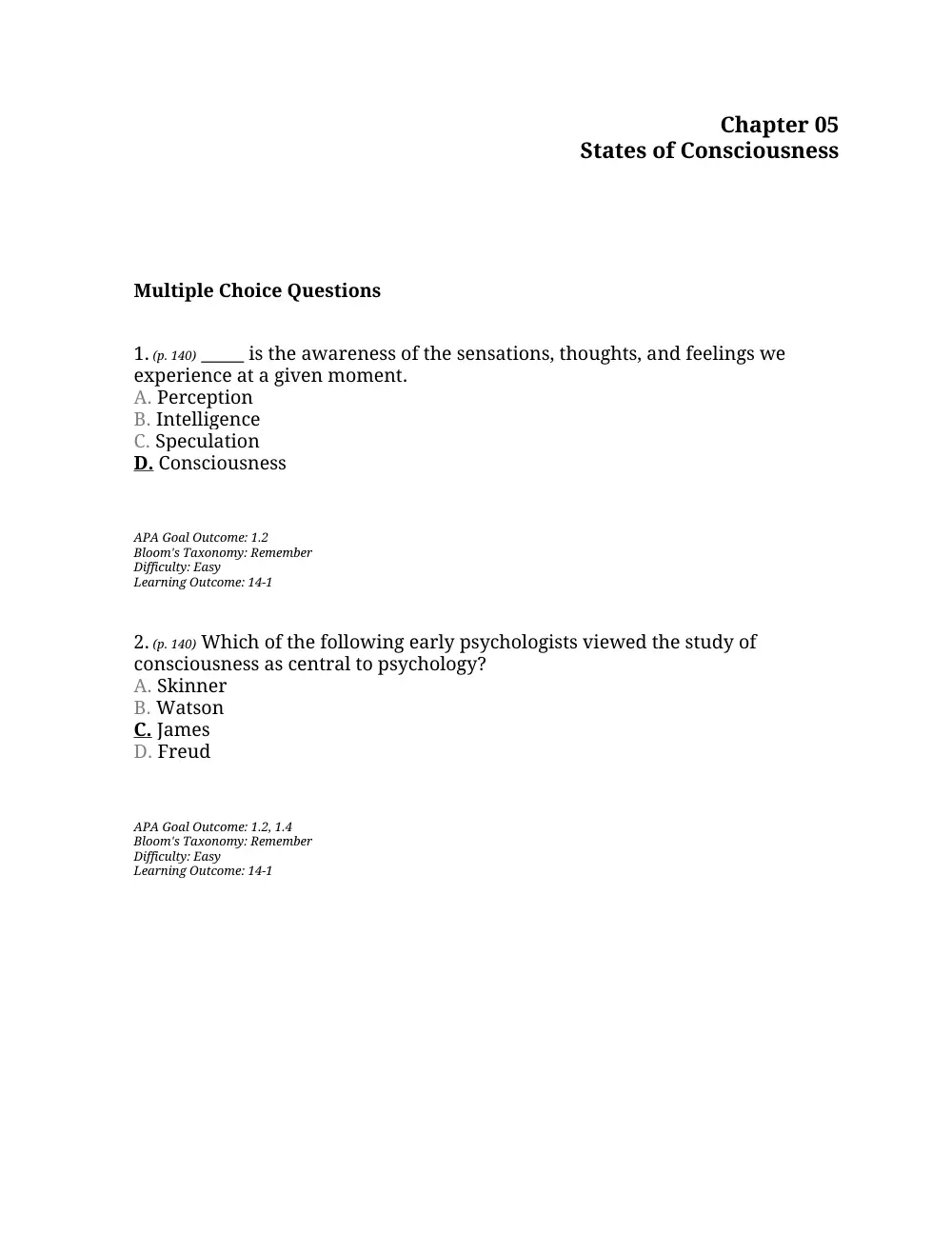 PSYC 201 Questions Chapter 5, Fall 2015, page 1