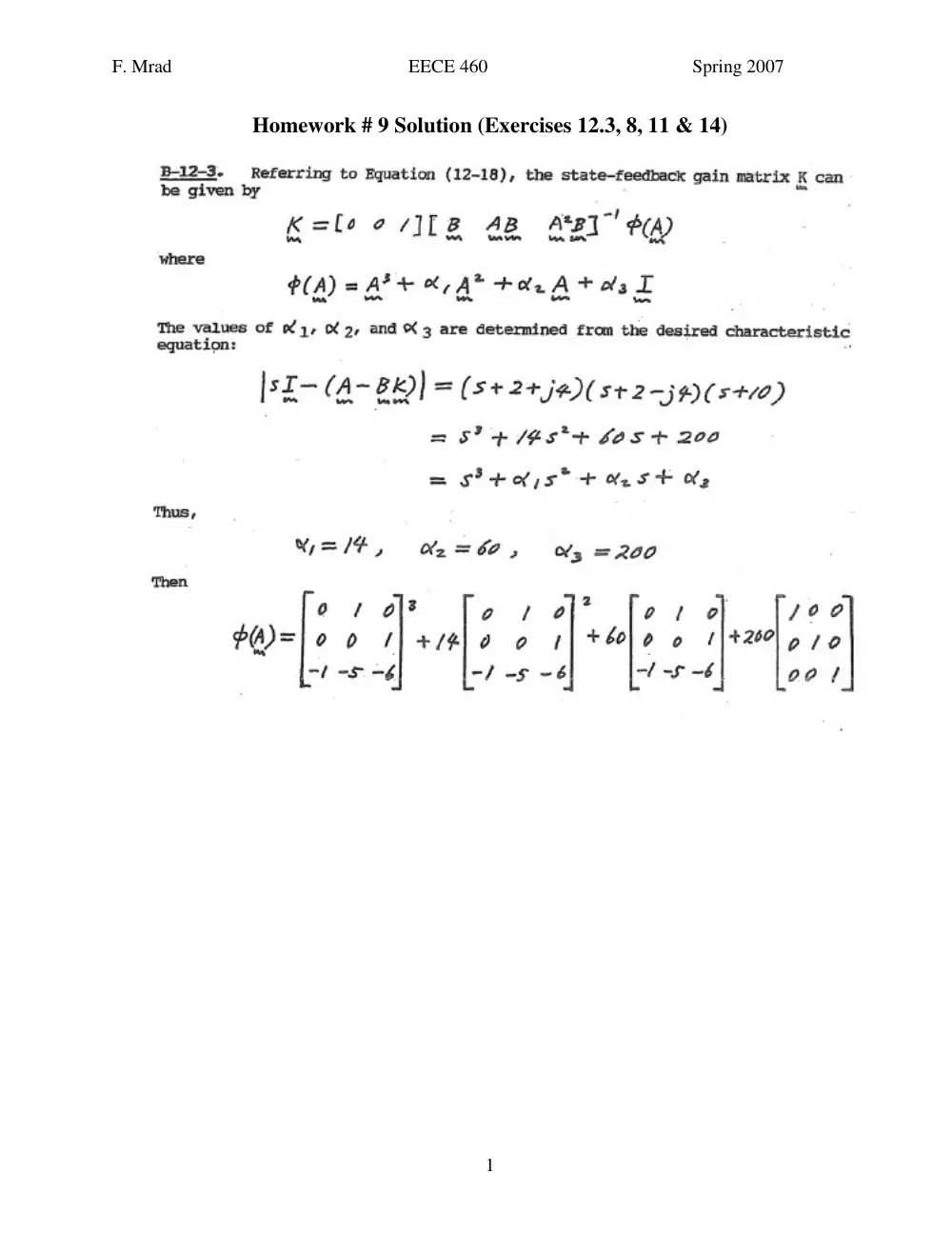 EECE 460 Homework, Spring 2007, page 1