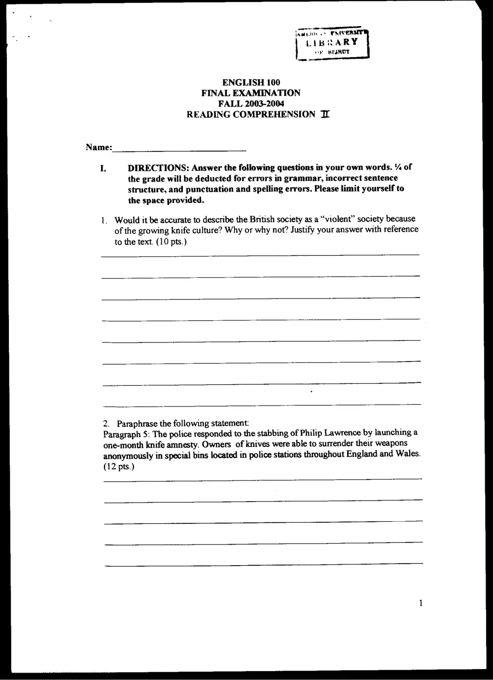 ENG 100 Final, Fall 2003, page 3