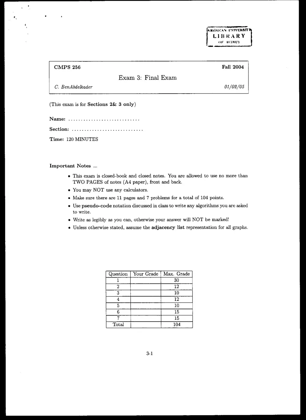 CMPS 256 Final, Fall 2004, page 1