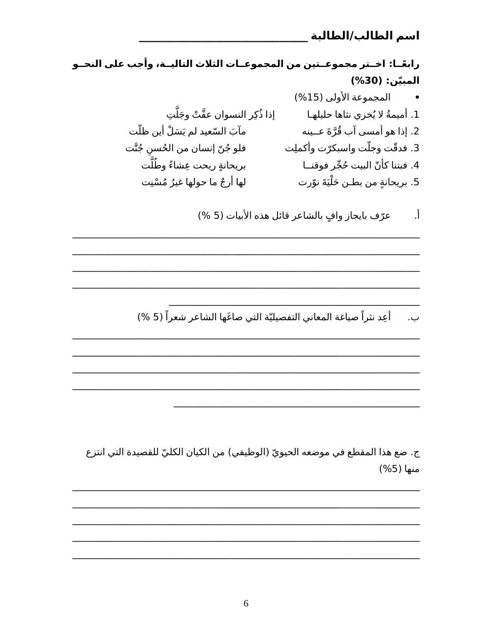 ARAB 231 Final, Fall 2007, page 6