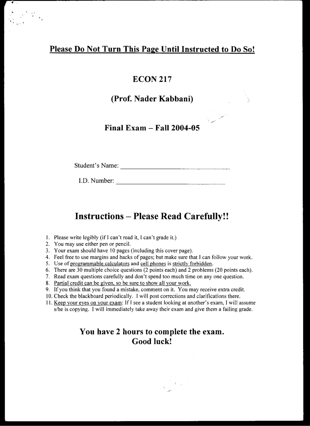 ECON 217 Final, Fall 2004, page 1