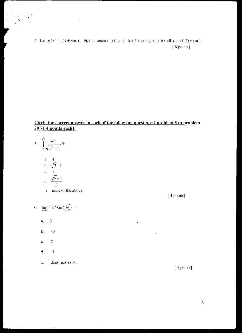 MATH 101 Final, Fall 2000, page 3