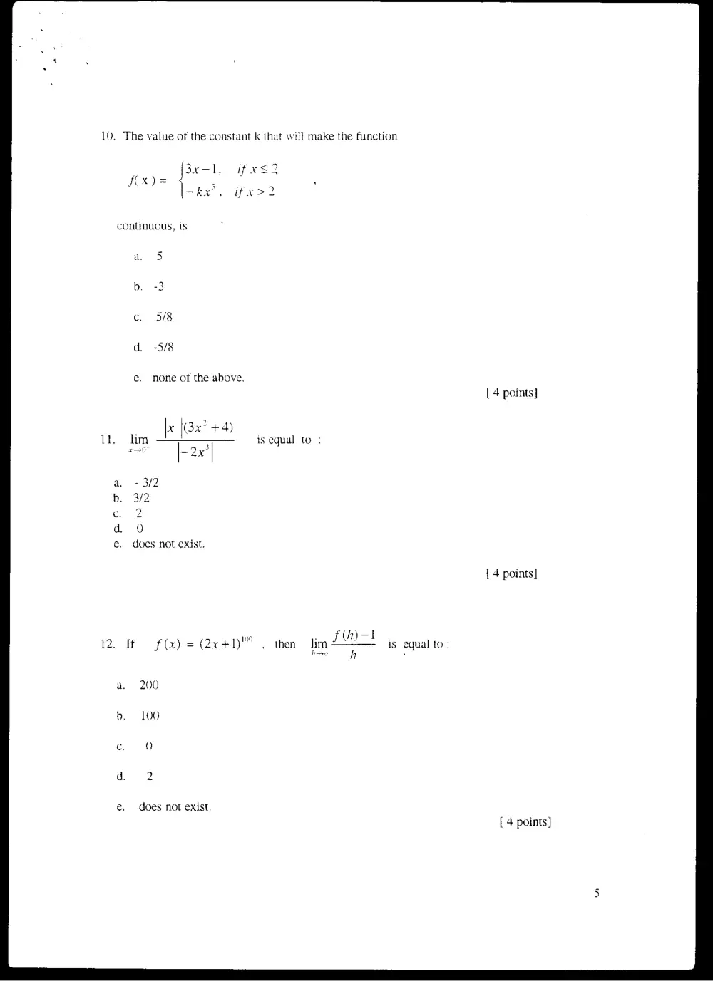 MATH 101 Final, Fall 2000, page 5